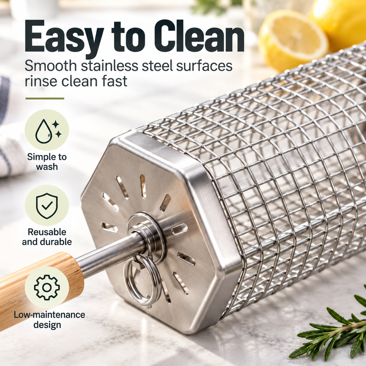 Rolling BBQ Grill Basket, Heavy Duty Stainless Steel Mesh Grilling Roller Basket for Charcoal & Gas Grill, Camping Backyard Barbecue